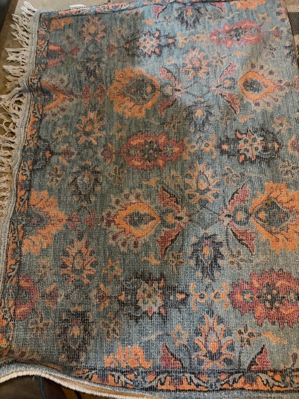 Jessica Simpson Blue and Orange Floral Accent Rug washable